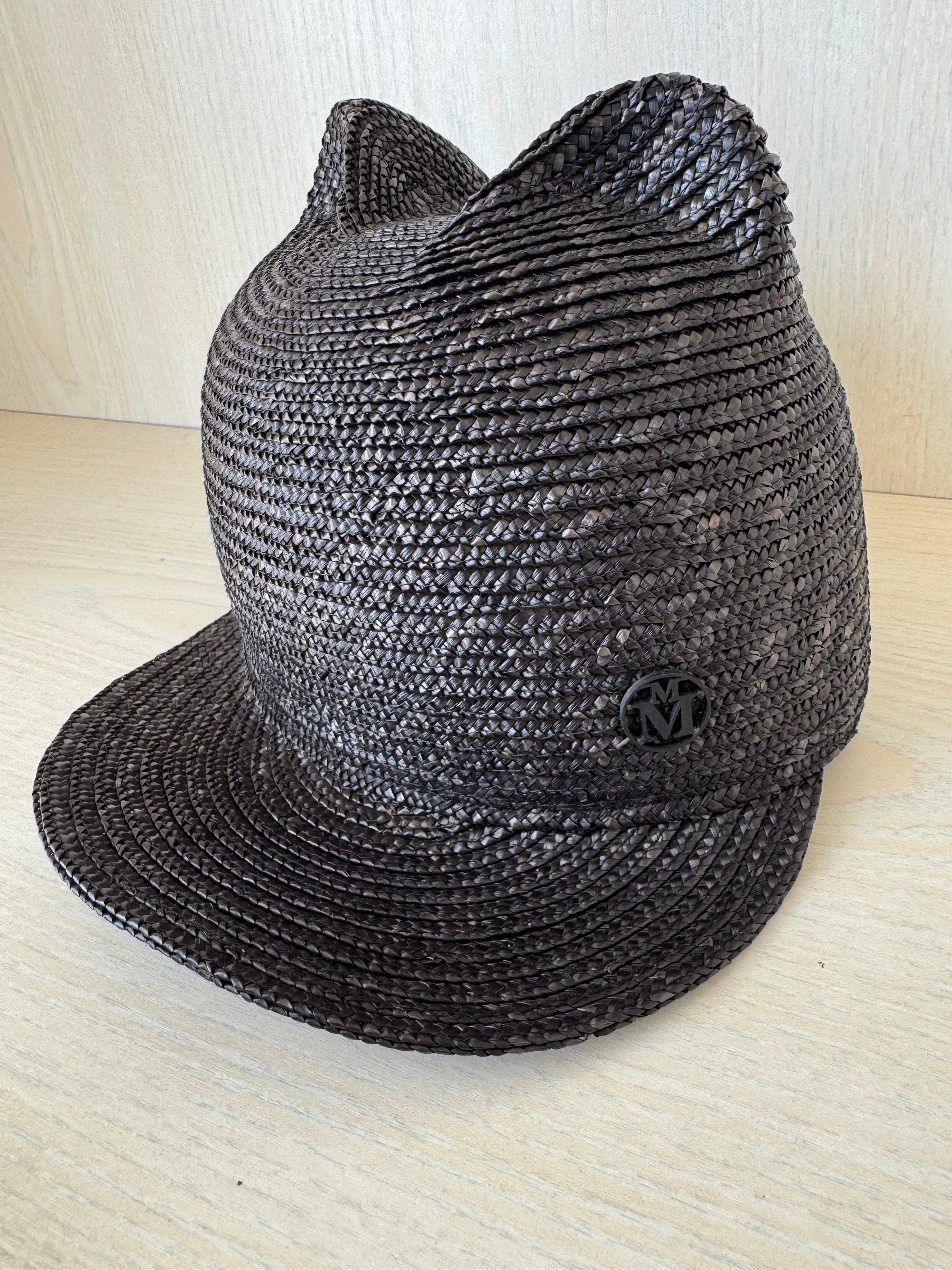 Maison Michel Jamie Cat-Ear Straw Cap, Black, Size S, New w/ Tags