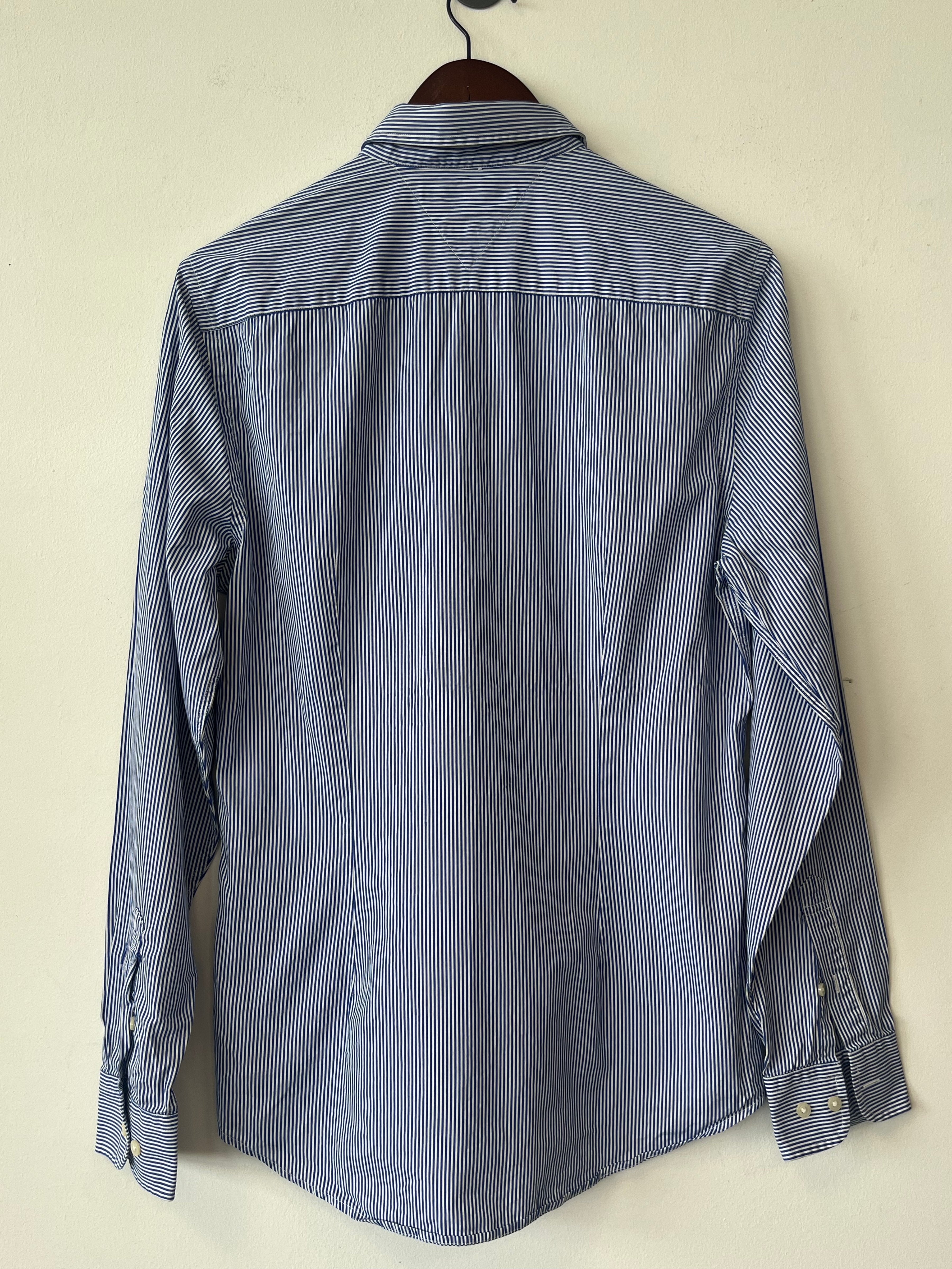 Tommy Hilfiger Hemd Blau-Weiß Gestreift M 100% Baumwolle Sehr Gut