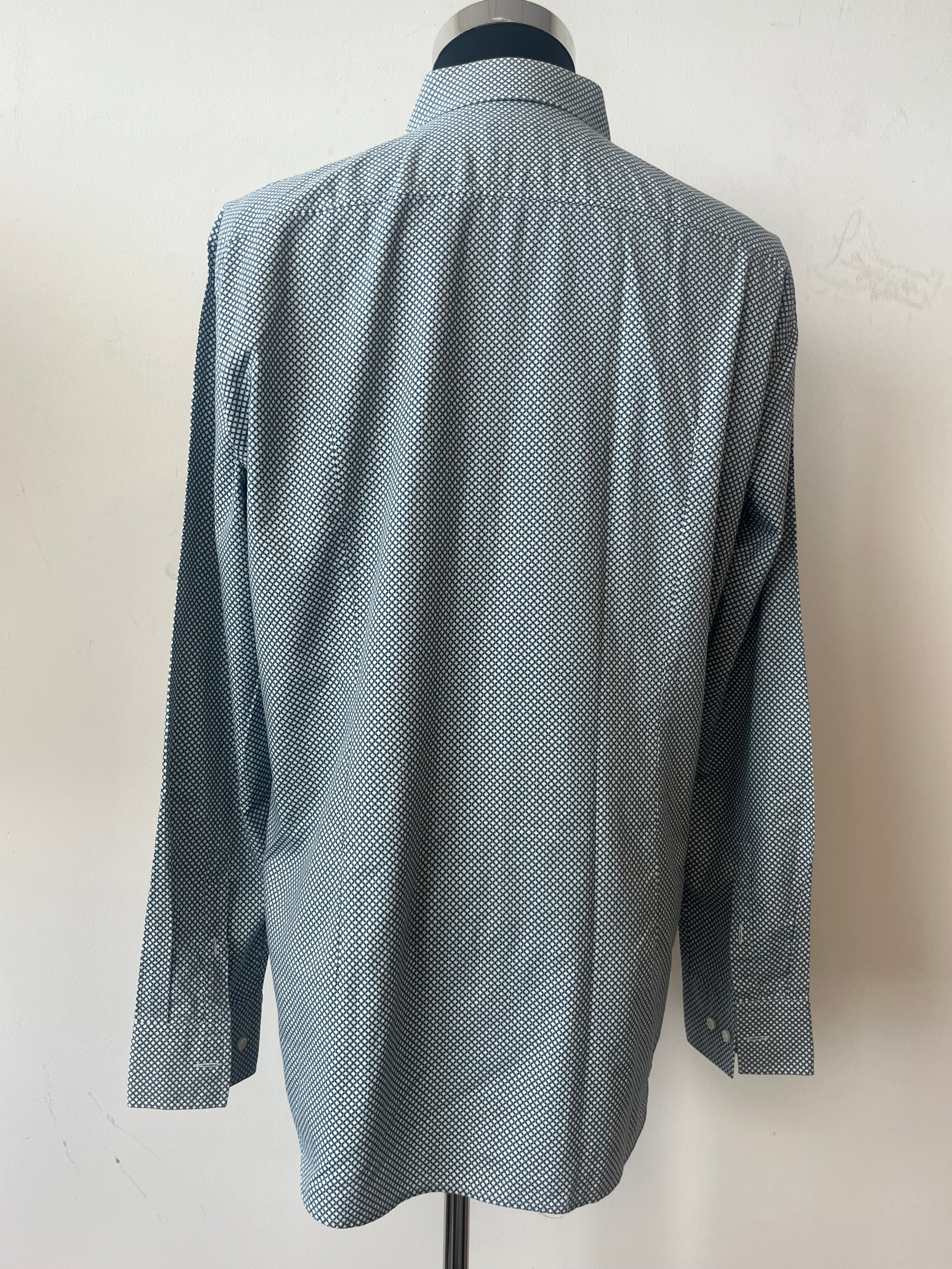 Hugo Boss Dress Shirt Slim Fit Blue Geometric 43 (17) Very Good