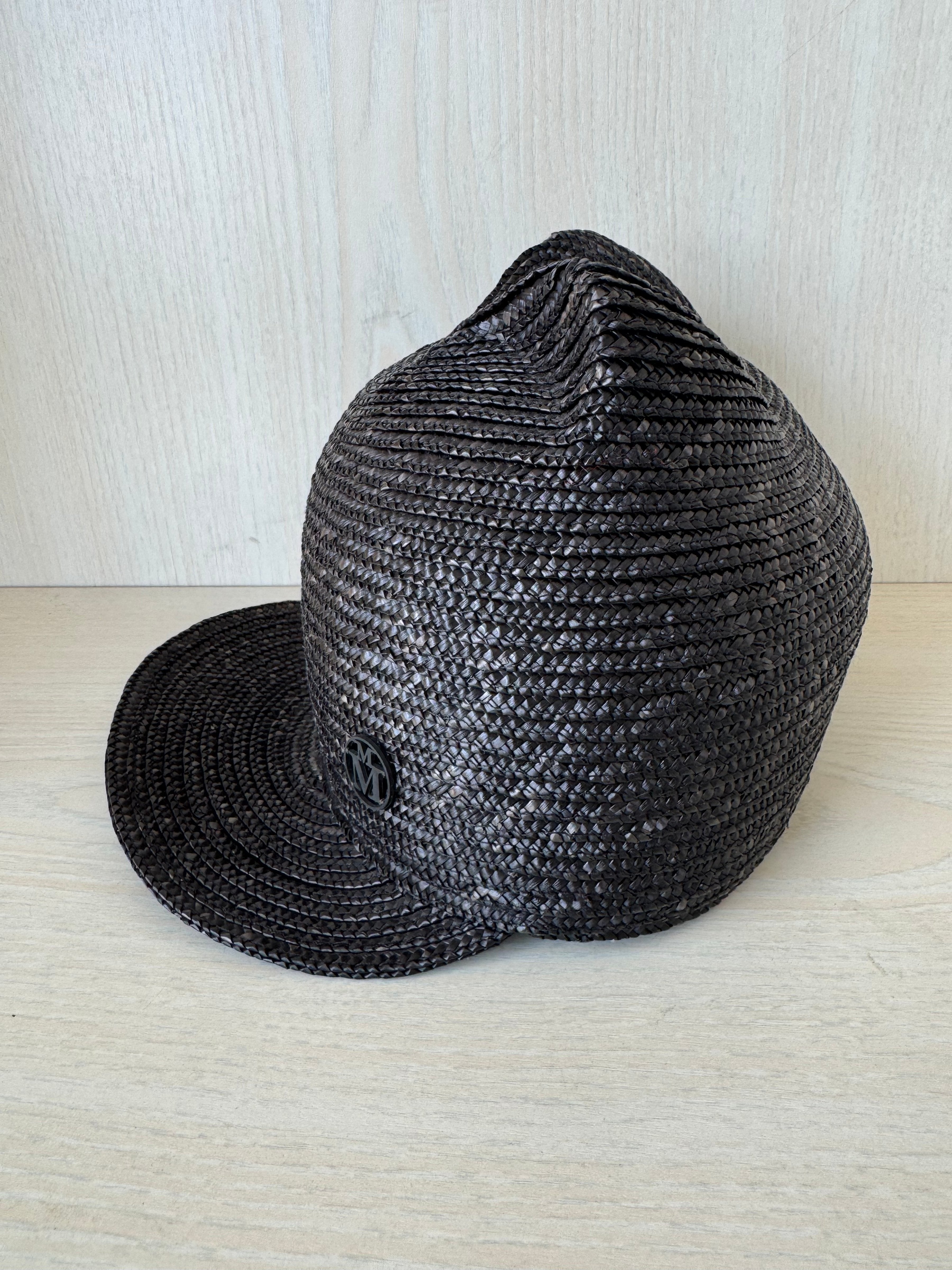 Maison Michel Jamie Cat-Ear Straw Cap, Black, Size S, New w/ Tags