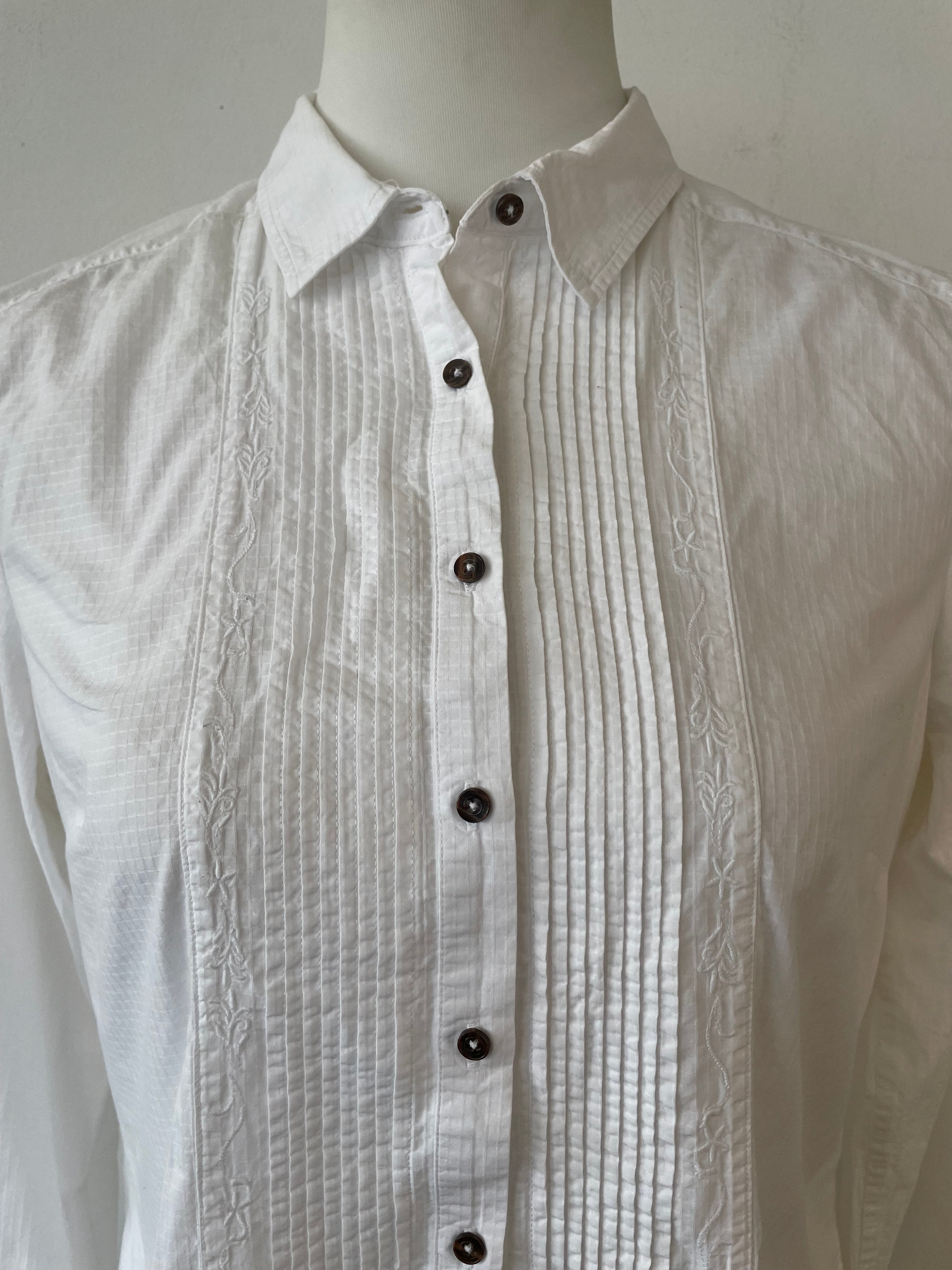 Massimo Dutti White Pintuck Shirt, Size M – Good Condition, Stains Present