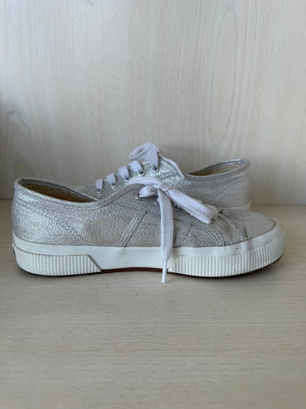 Superga 2790 Lamew Sneakers Silver Lamé Fabric Size 36 Good Condition