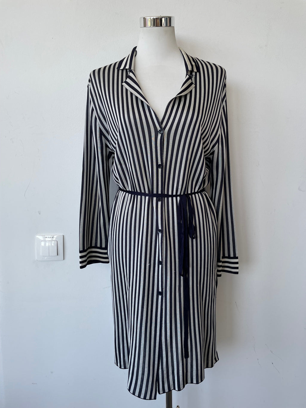 Adolfo Dominguez Striped Shirt Dress, Black/White, Small, Very Good Condition