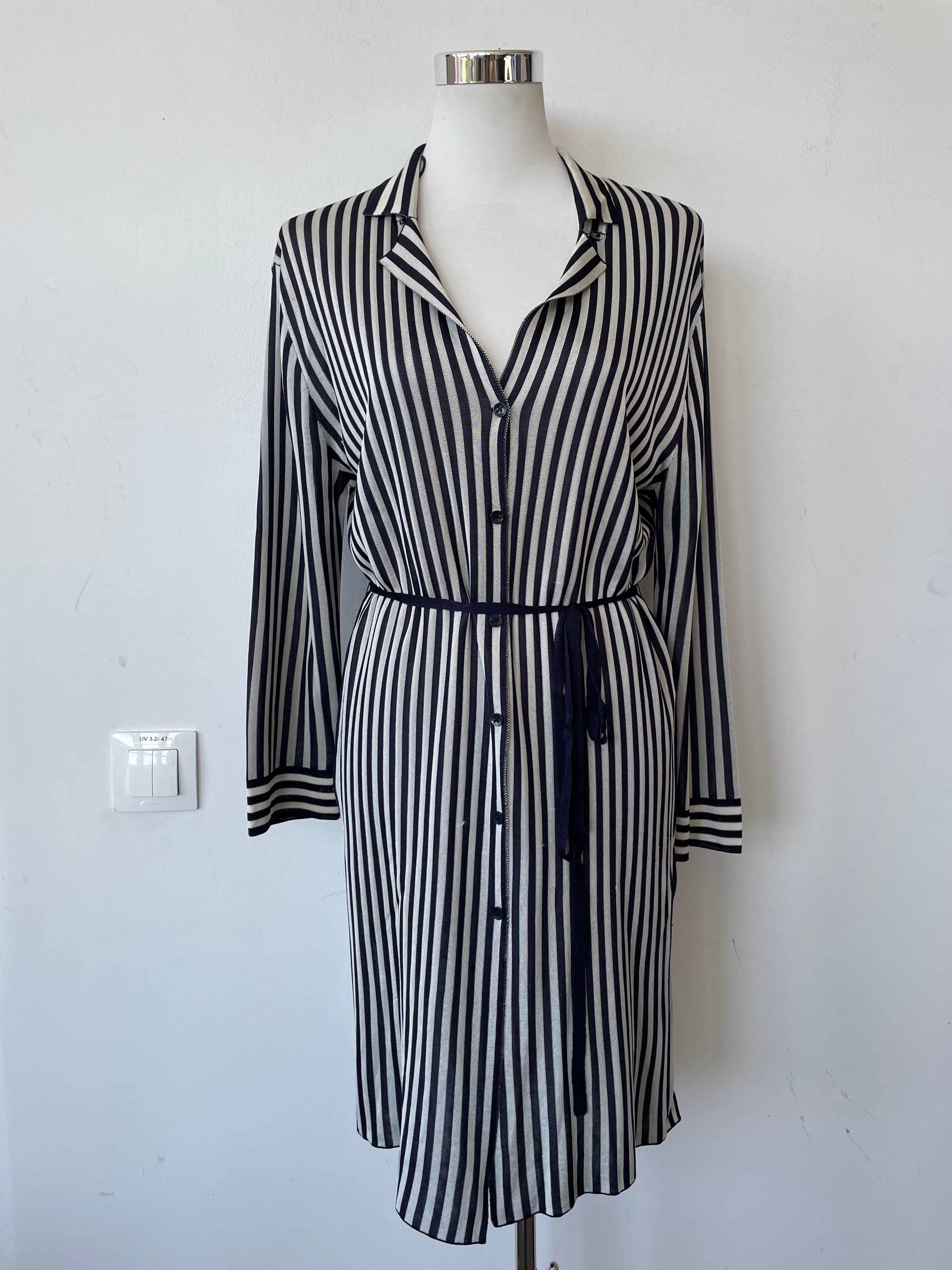 Adolfo Dominguez Striped Shirt Dress, Black/White, Small, Very Good Condition