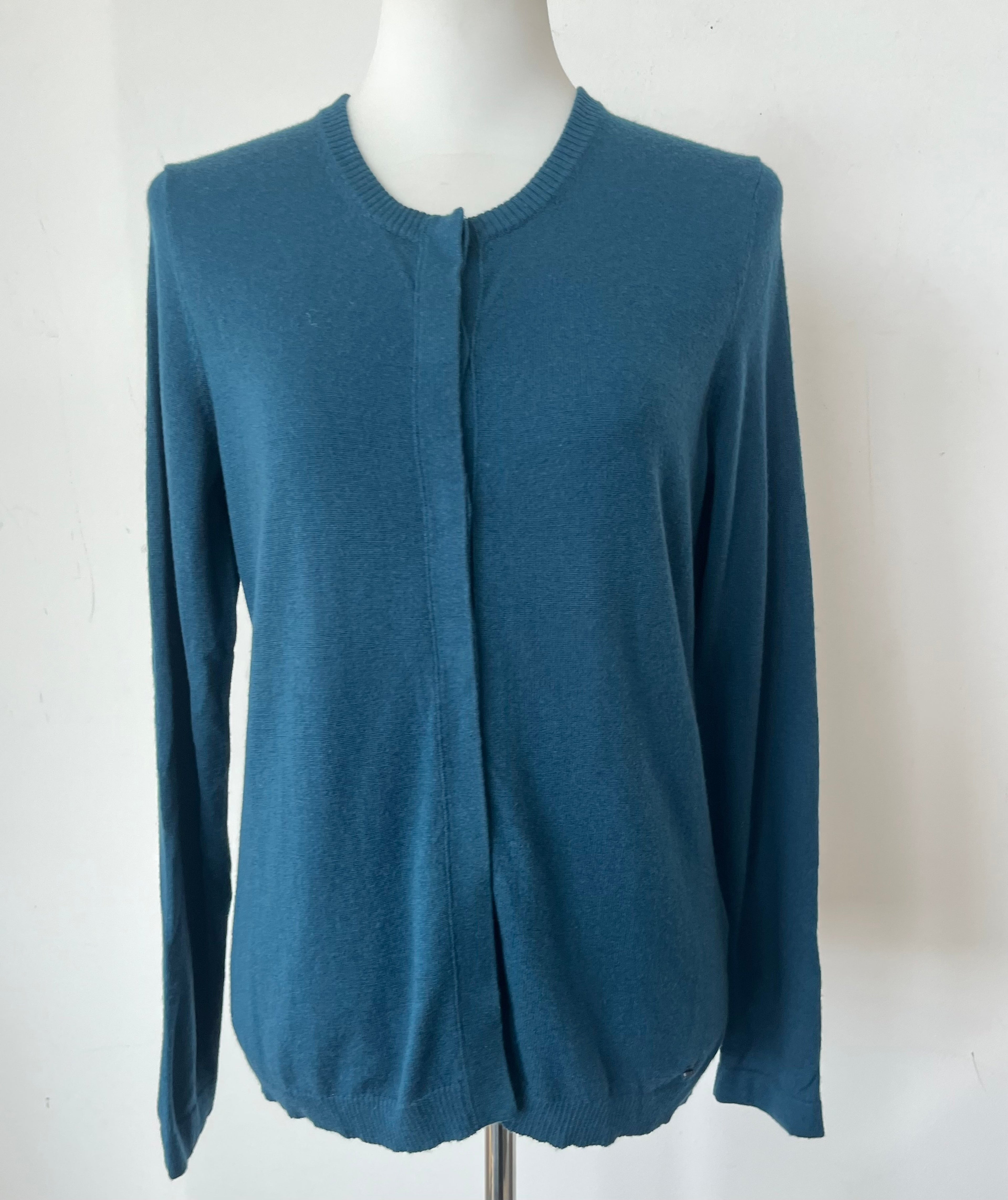 Brax Cardigan Cashmino Teal Wool Blend Size 42 Very Good Condition