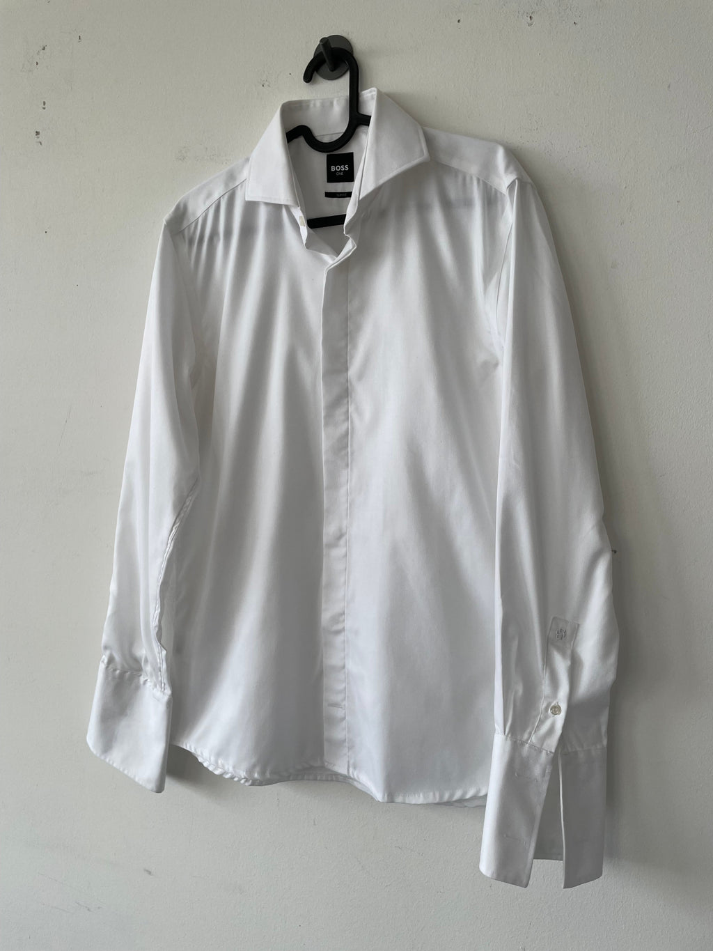 BOSS H-HANK Slim-Fit Tuxedo Shirt, White, Size 15/38 - Good Condition