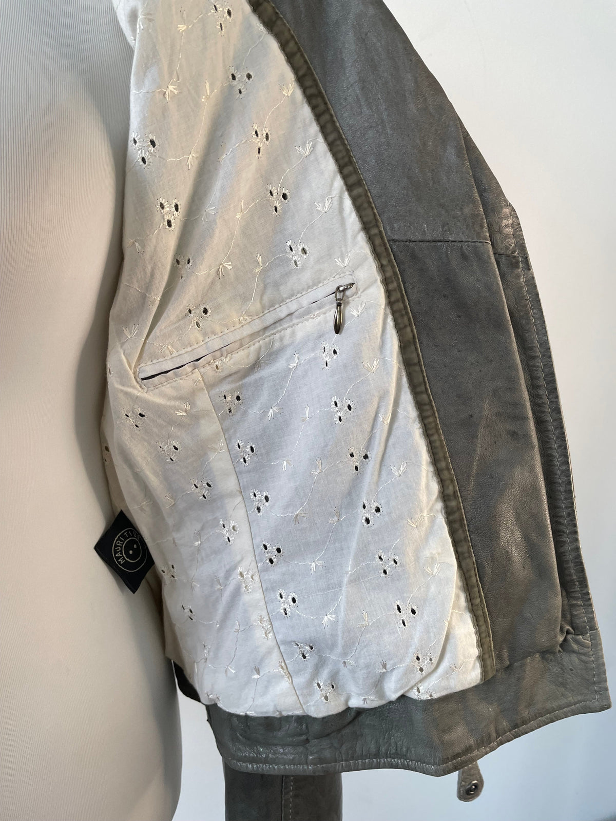 Mauritius Grey Leather Biker Jacket, Size 38 EU, Very Good Condition