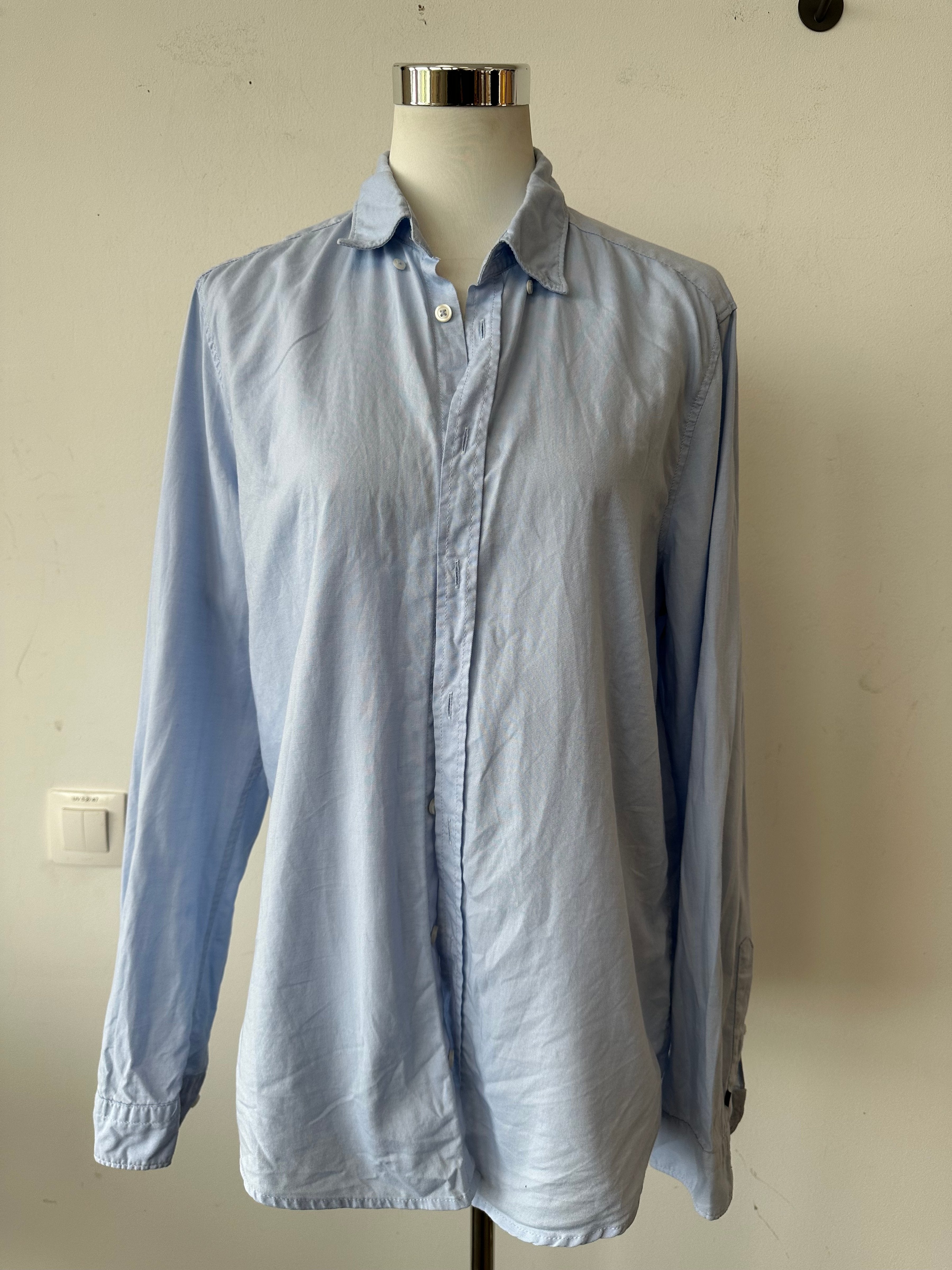 Pure Indigo Damenhemd, Langarm, Knopfleiste, Hellblau, Größe M, Zustand Gut
