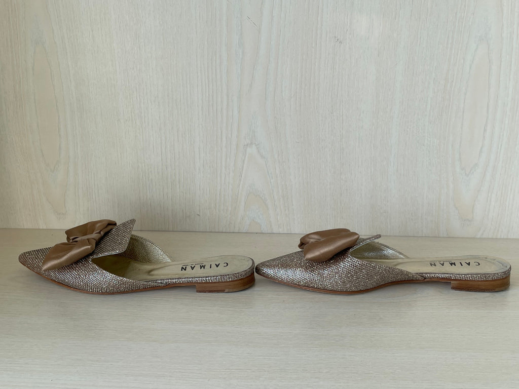 Caiman Glitter-Bow Mules, Gold, Gr. 38.5, Sehr Gut
