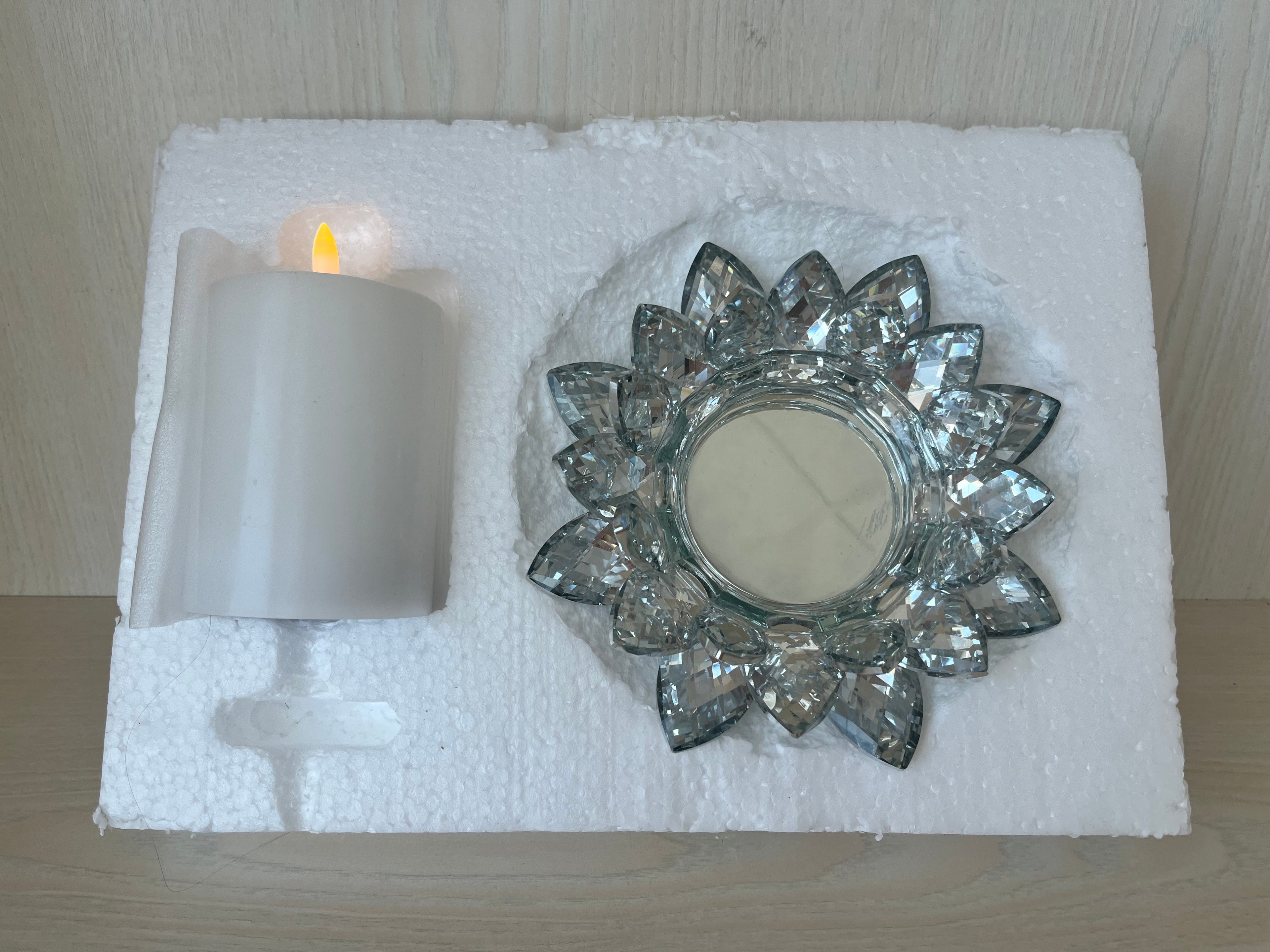 QVC Elambia Crystal Lotus Candle Holder Set, Like New, Medium, Clear Crystal