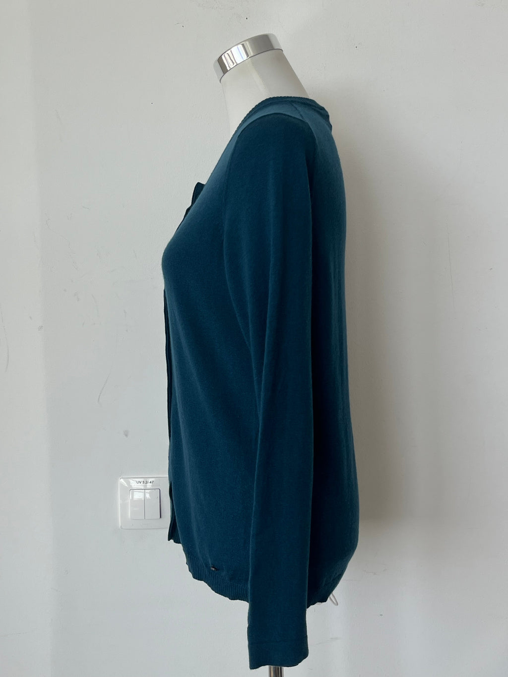 Brax Cardigan Cashmino Teal Wool Blend Size 42 Very Good Condition