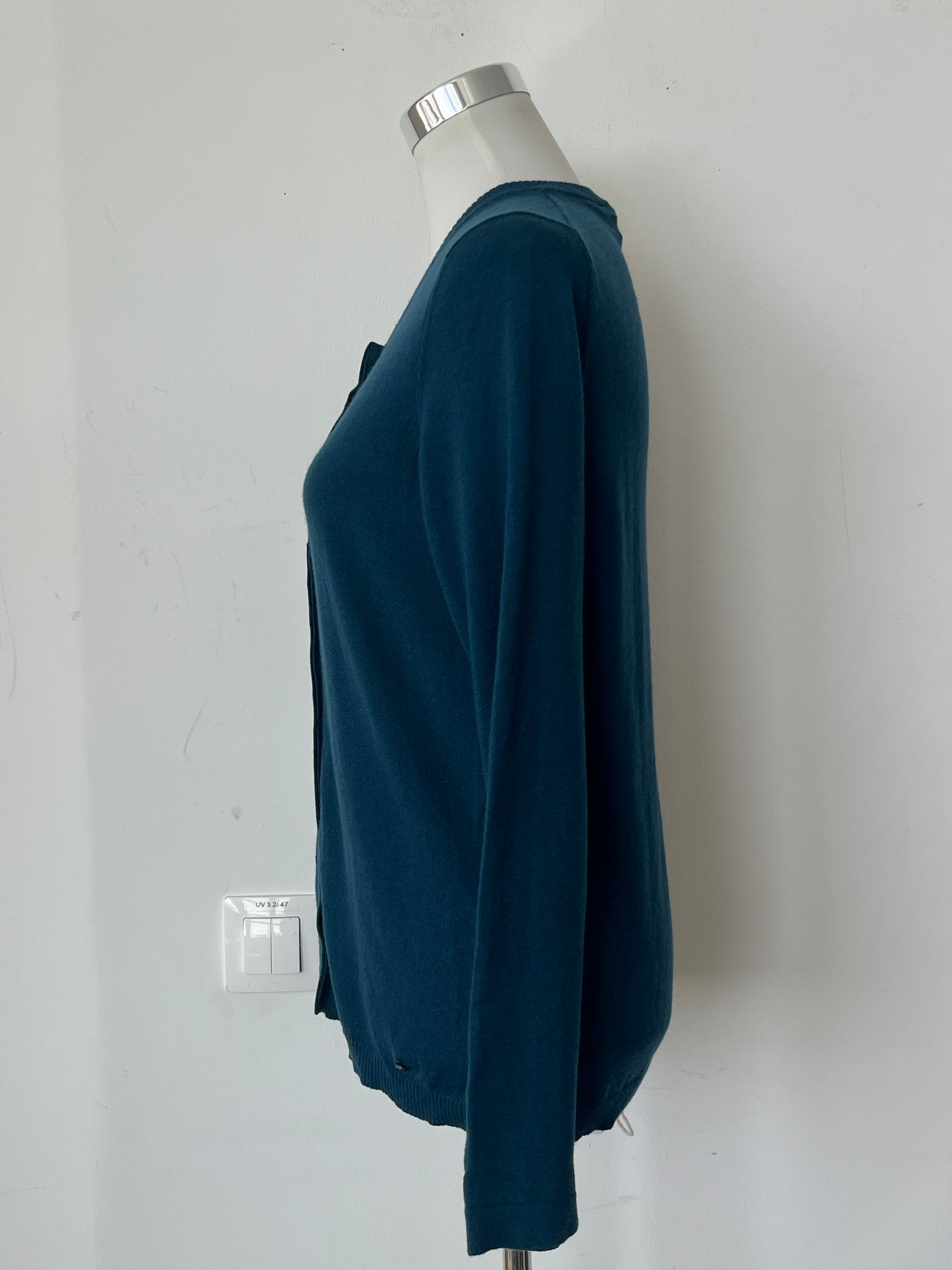 Brax Cardigan Cashmino Teal Wool Blend Size 42 Very Good Condition