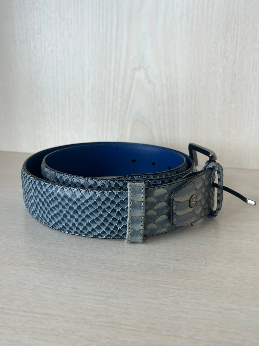 Floris van Bommel Gürtel 75155, Blau, Schlangenleder, 115 cm, Sehr guter Zustand