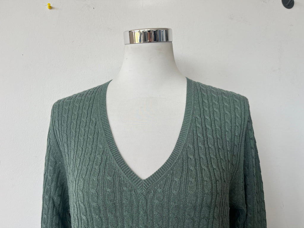 Massimo Dutti Grüner V-Ausschnitt Pullover, Größe L, Wie Neu