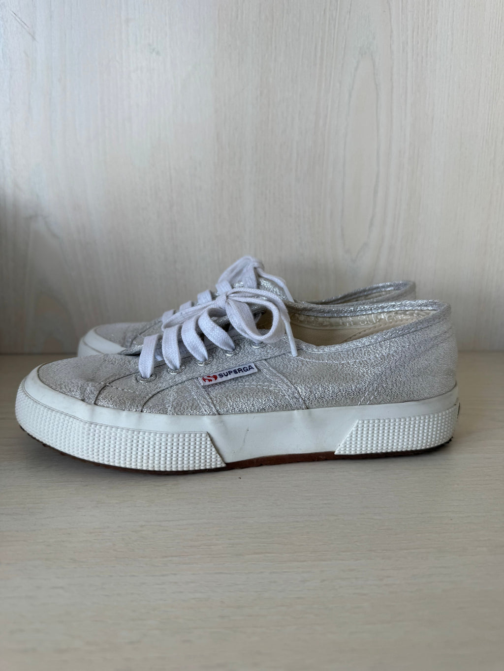 Superga 2790 Lamew Sneakers Silver Lamé Fabric Size 36 Good Condition