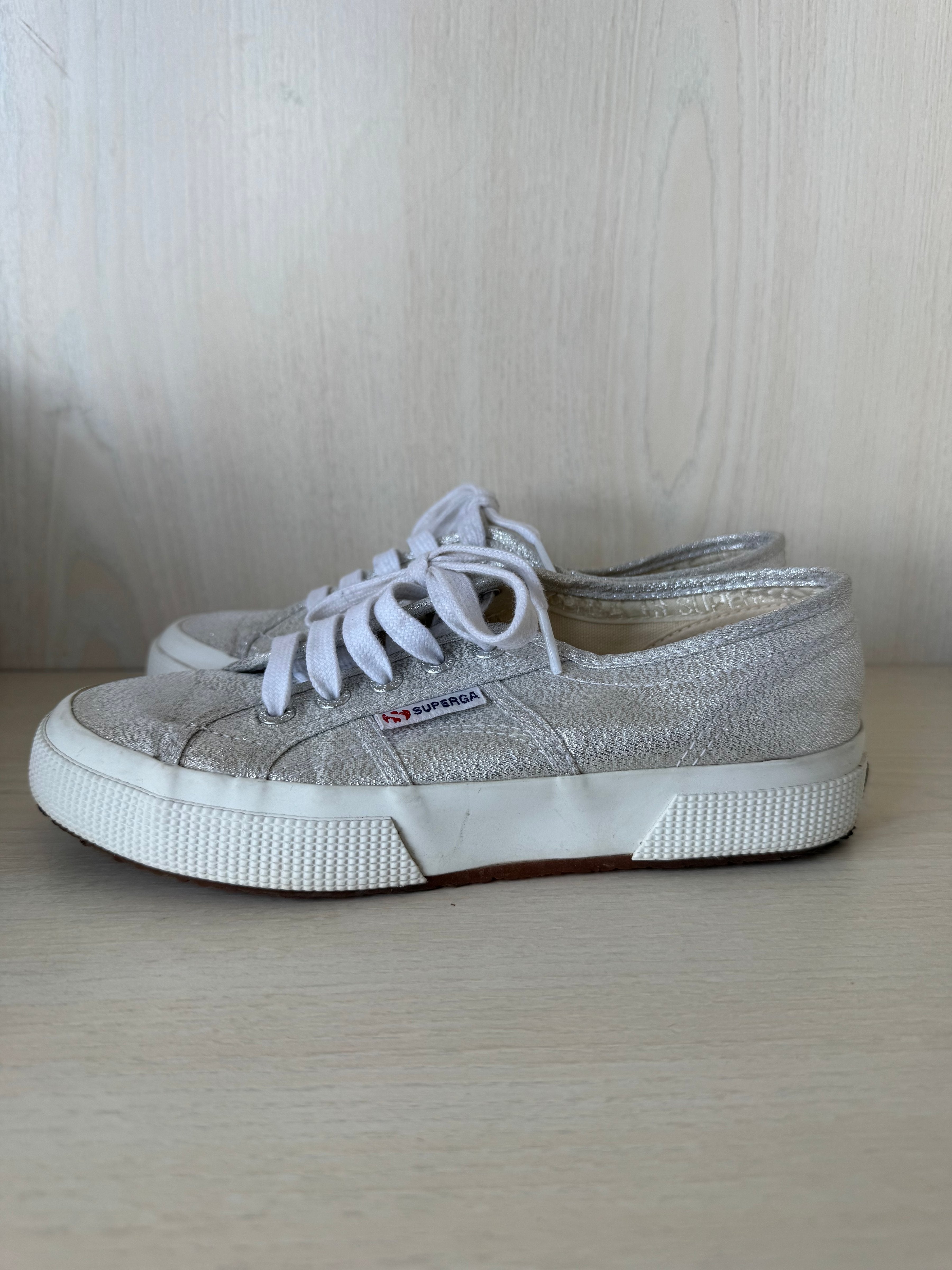 Superga 2790 Lamew Sneakers Silver Lamé Fabric Size 36 Good Condition