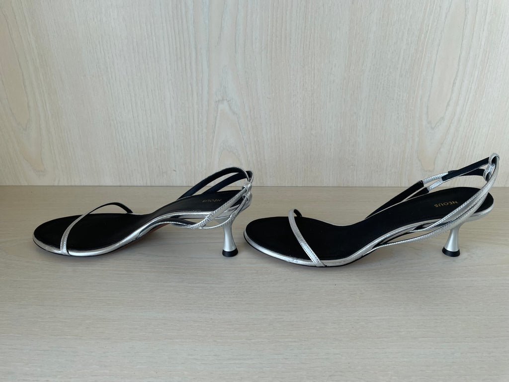 Neous Strappy Kitten Heel Sandals, Silver/Black, Size 38 EU, Like New