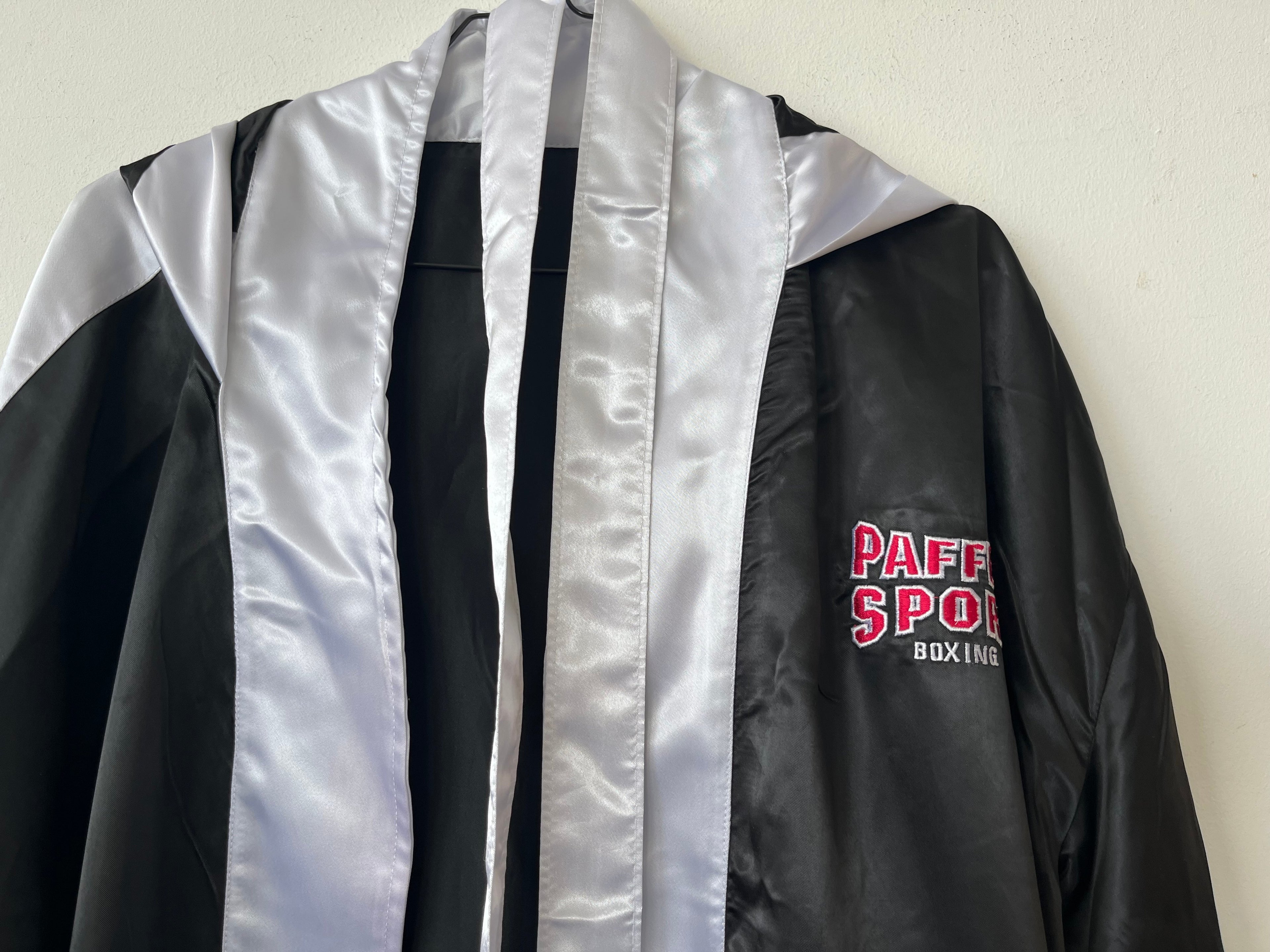 Paffen Sport Satin Boxing Robe, Black/White, Hood & Belt, Very Good Condition