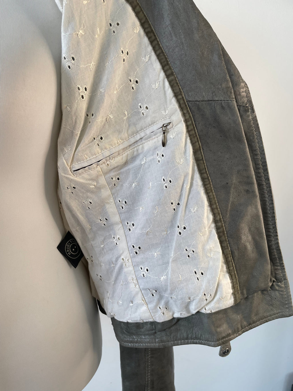 Mauritius Grey Leather Biker Jacket, Size 38 EU, Very Good Condition