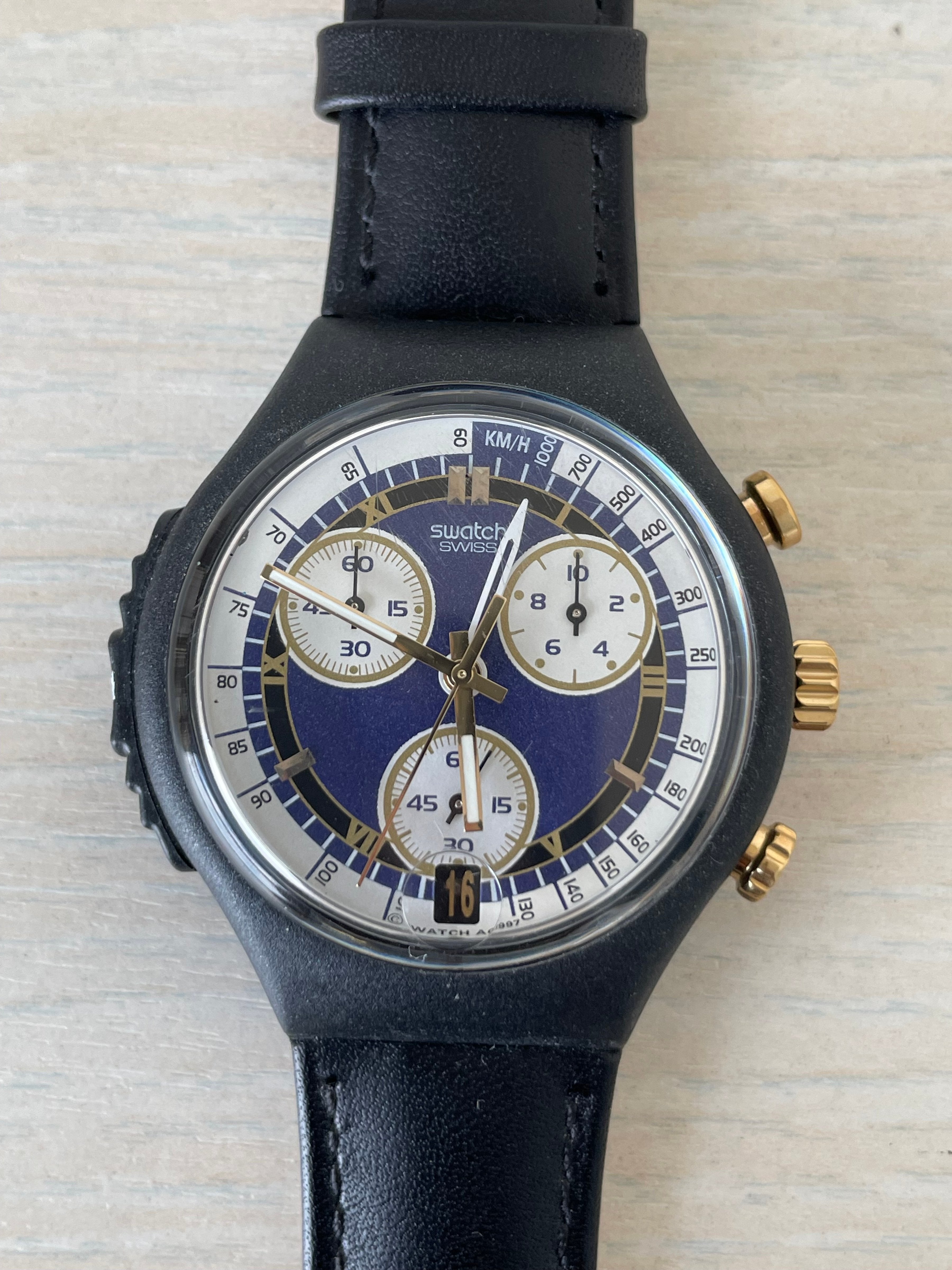 Swatch Uhr Blue Ring SOB405, Blau, Sehr Gut, 23,5 cm, 3,6 cm, Quarz