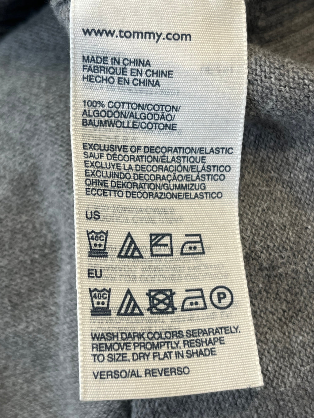Tommy Hilfiger Cotton V-Neck Sweater, Grey, Size L, Very Good Condition