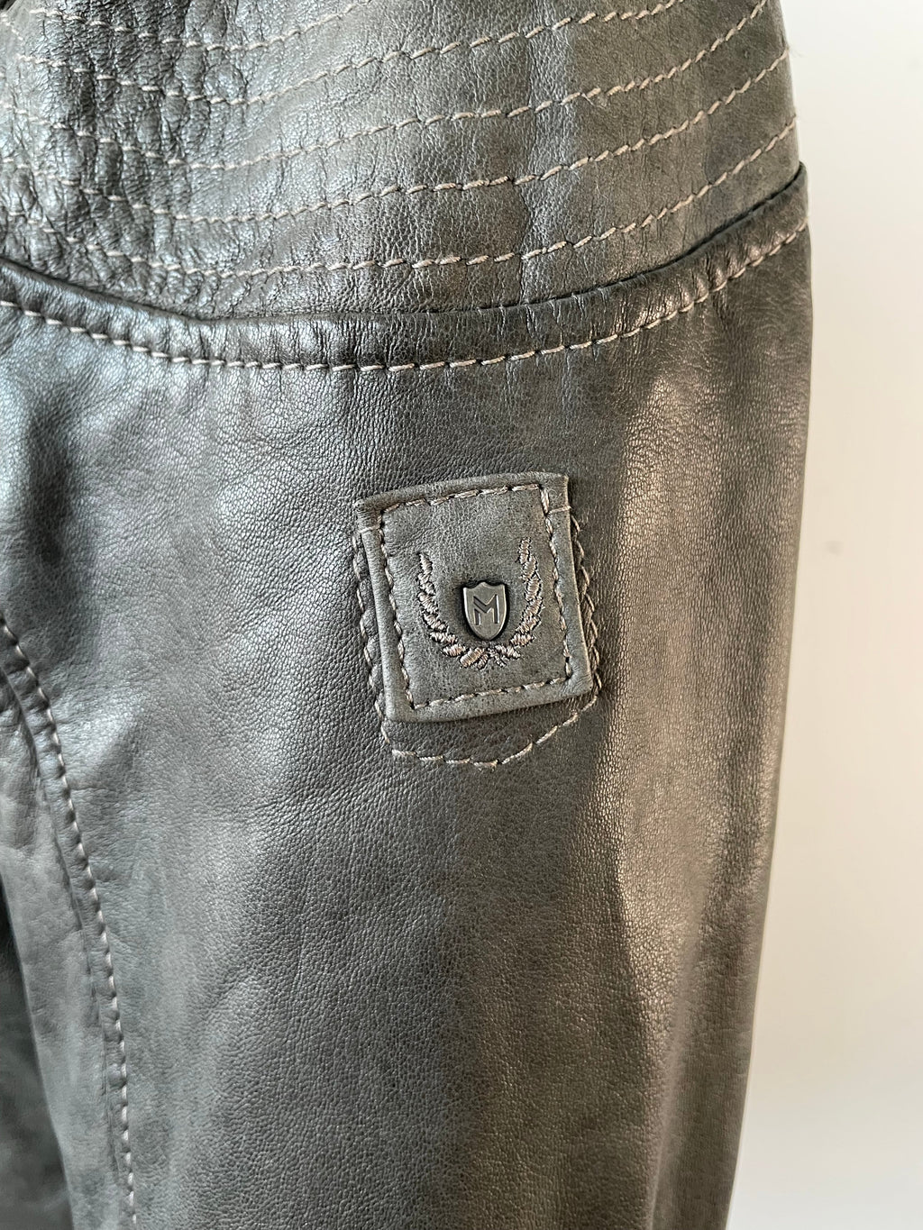 Mauritius Grey Leather Biker Jacket, Size 38 EU, Very Good Condition