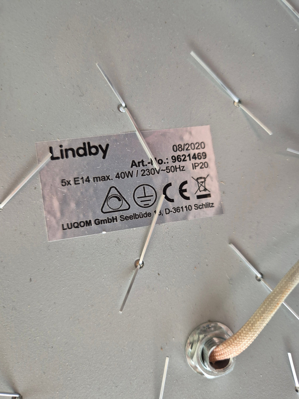Lindby “Yareli” Crystal Ceiling Light, 42cm, Clear & Silver, Good Condition