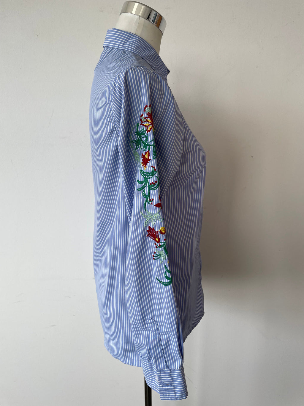 Brave Soul London Besticktes Gestreiftes Hemd XS Blau Mehrfarbig Stickerei
