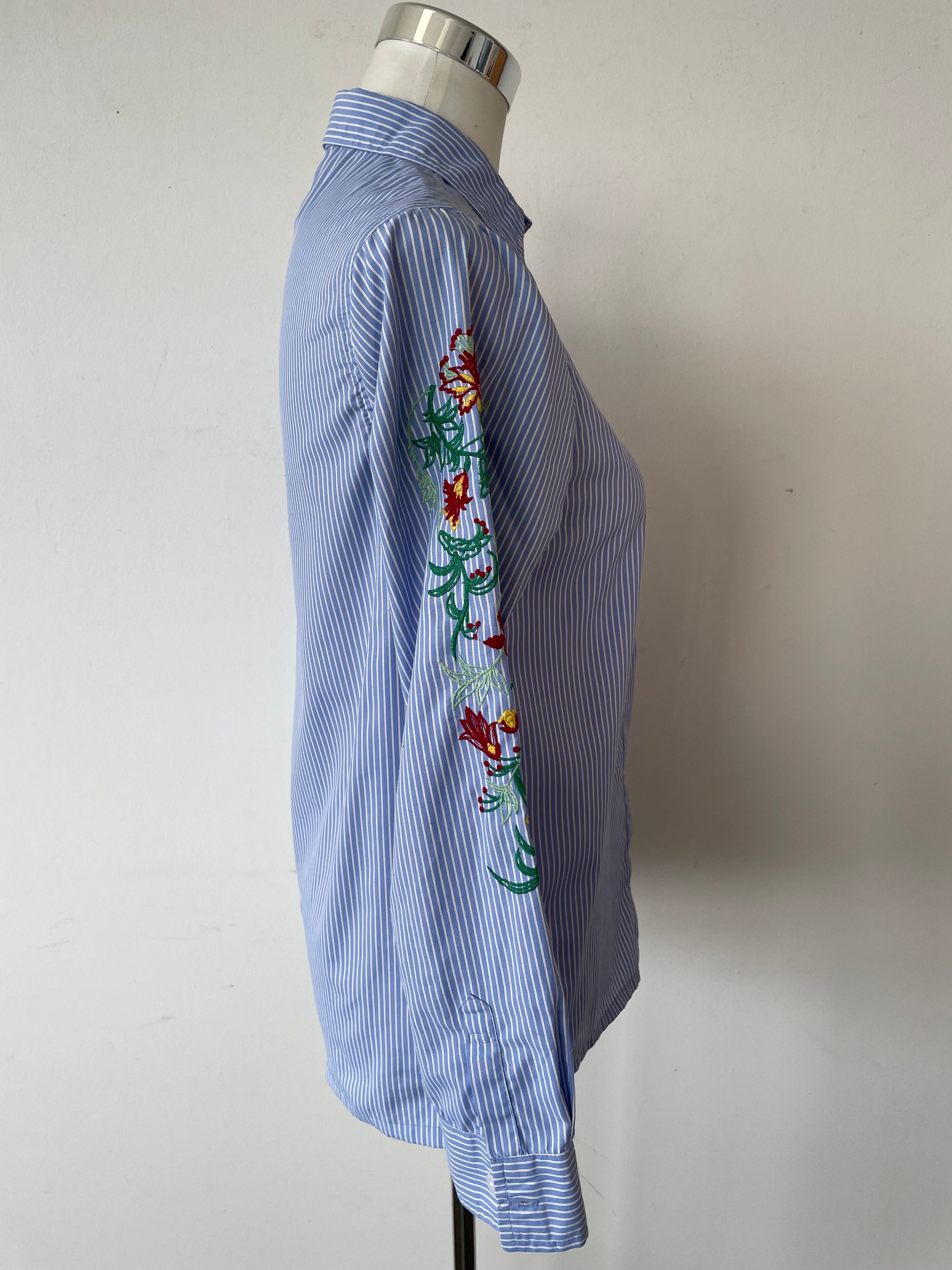 Brave Soul London Besticktes Gestreiftes Hemd XS Blau Mehrfarbig Stickerei