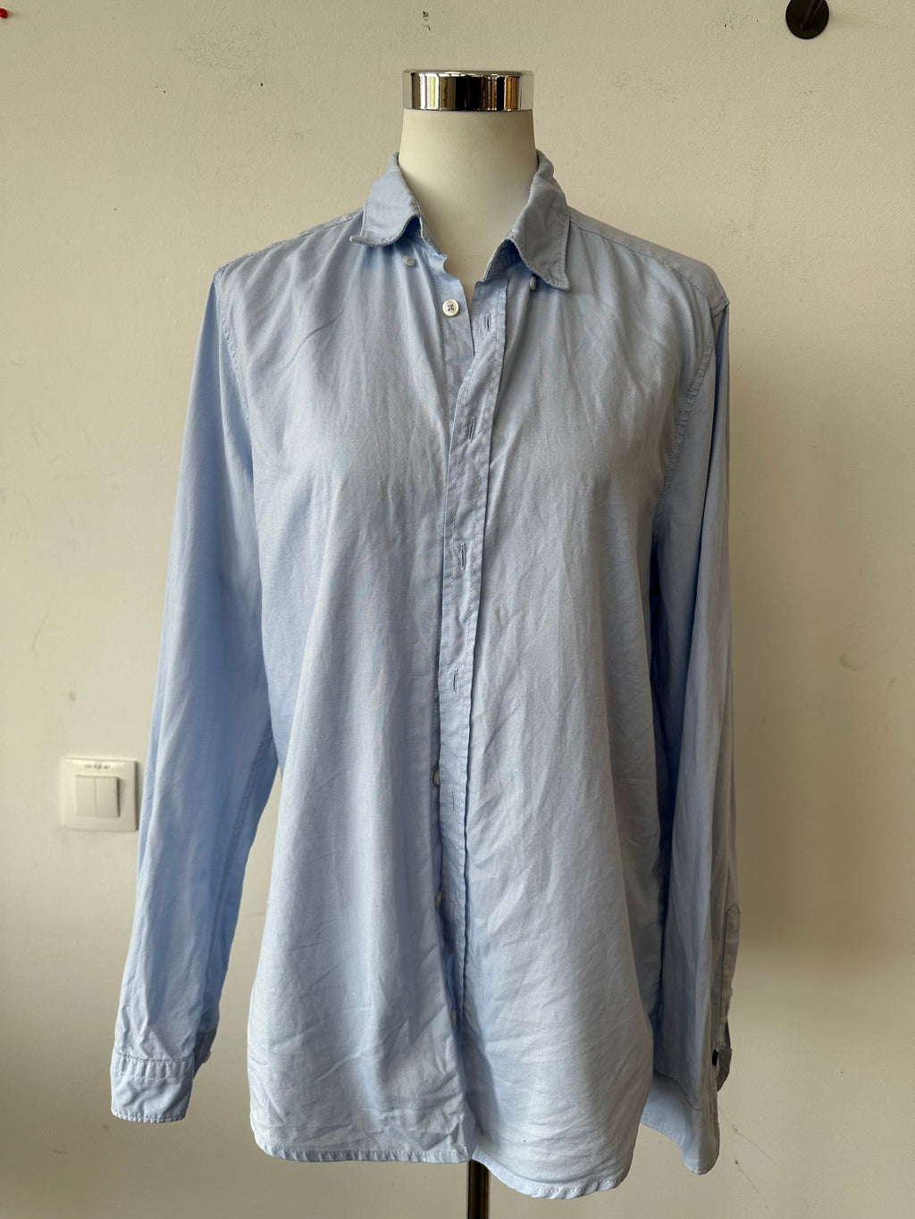 Pure Indigo Damenhemd, Langarm, Knopfleiste, Hellblau, Größe M, Zustand Gut