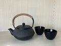 Generic Cast Iron Teapot Japanese Style Black with Strainer & 2 Teacups, Very Good