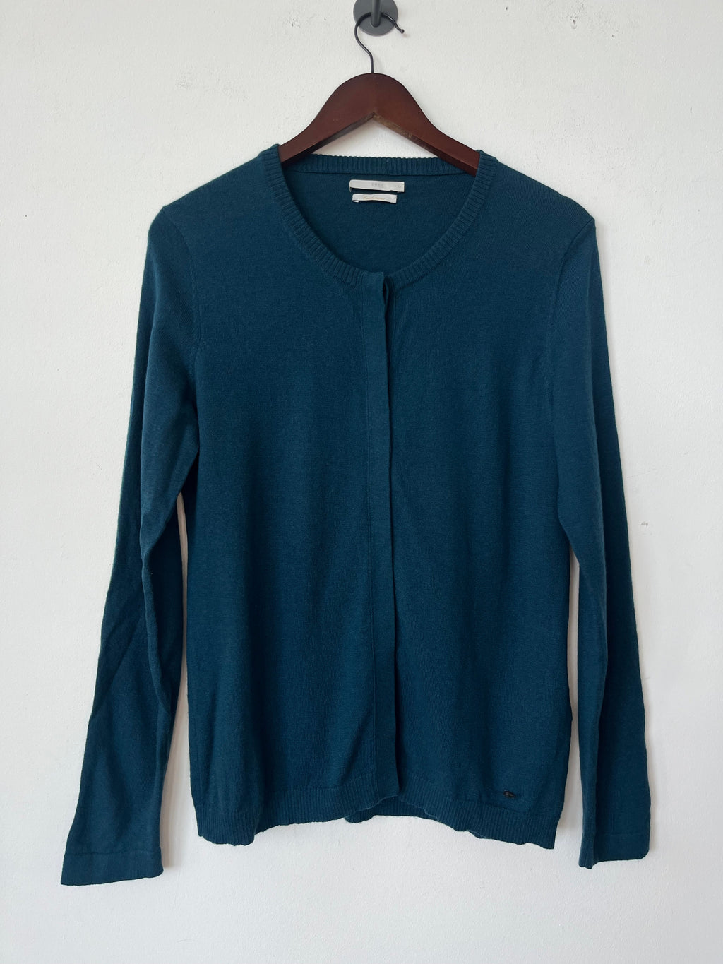 Brax Cardigan Cashmino Teal Wool Blend Size 42 Very Good Condition