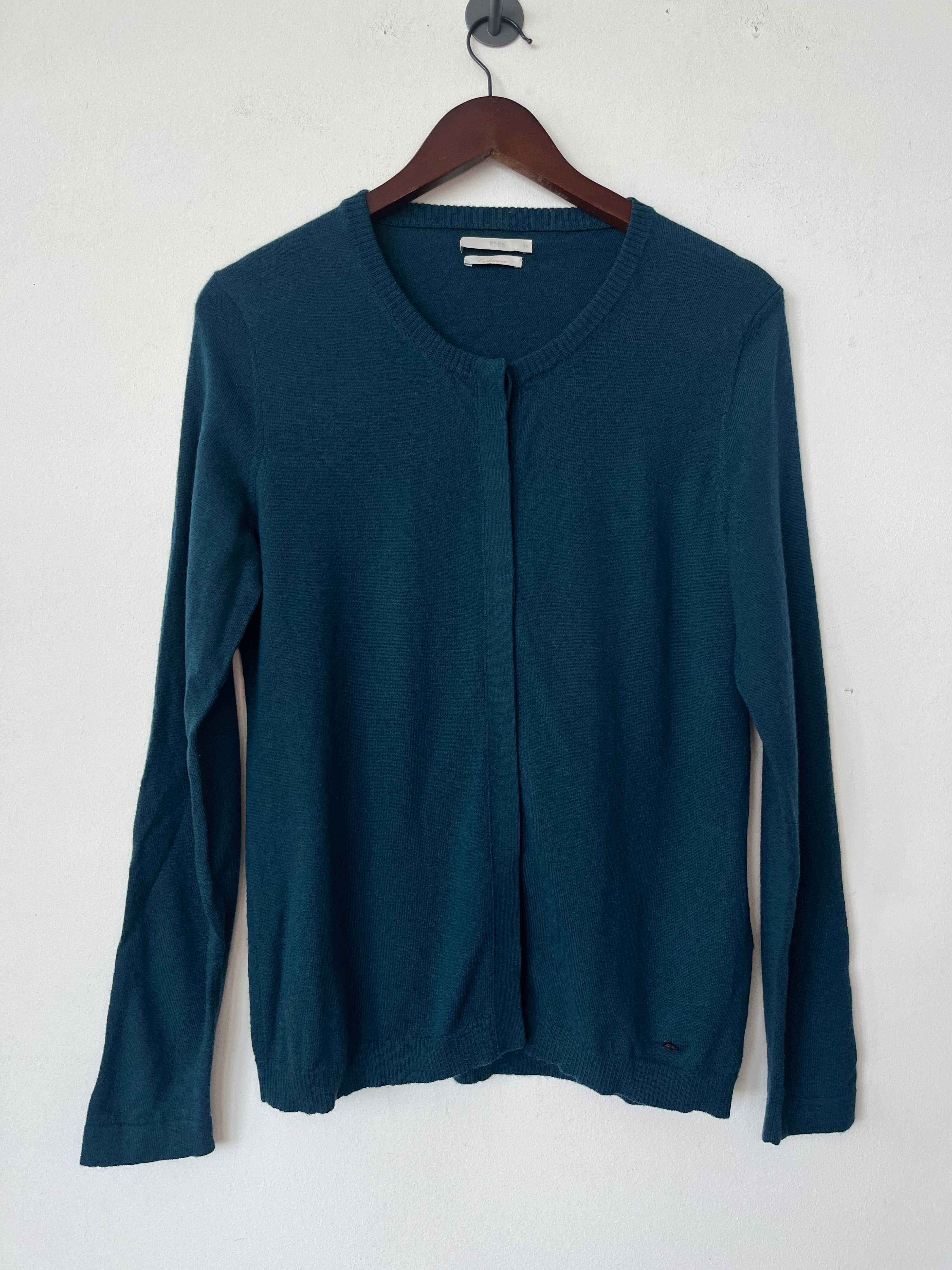 Brax Cardigan Cashmino Teal Wool Blend Size 42 Very Good Condition